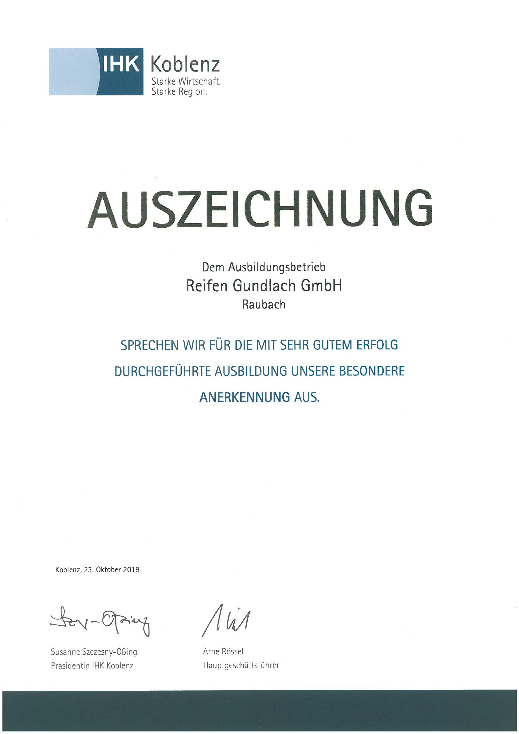 IHK Auszeichnung Ausbildungsbetrieb Gundlach GmbH